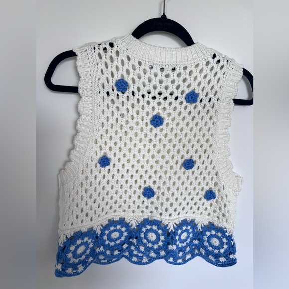 Gillet en maille Zara blanc et bleu fleuri - Picture 2 of 3